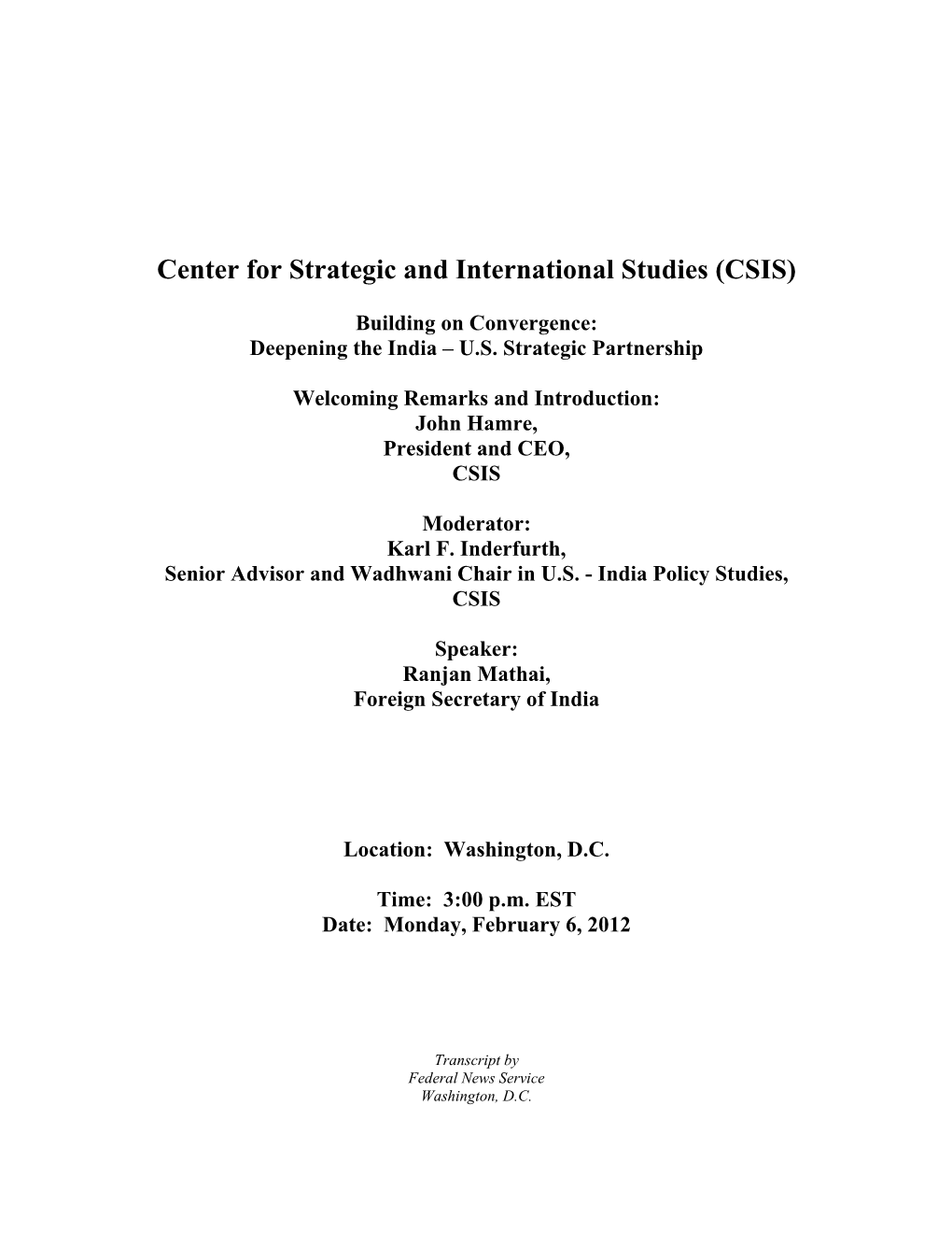 Center for Strategic and International Studies (CSIS)