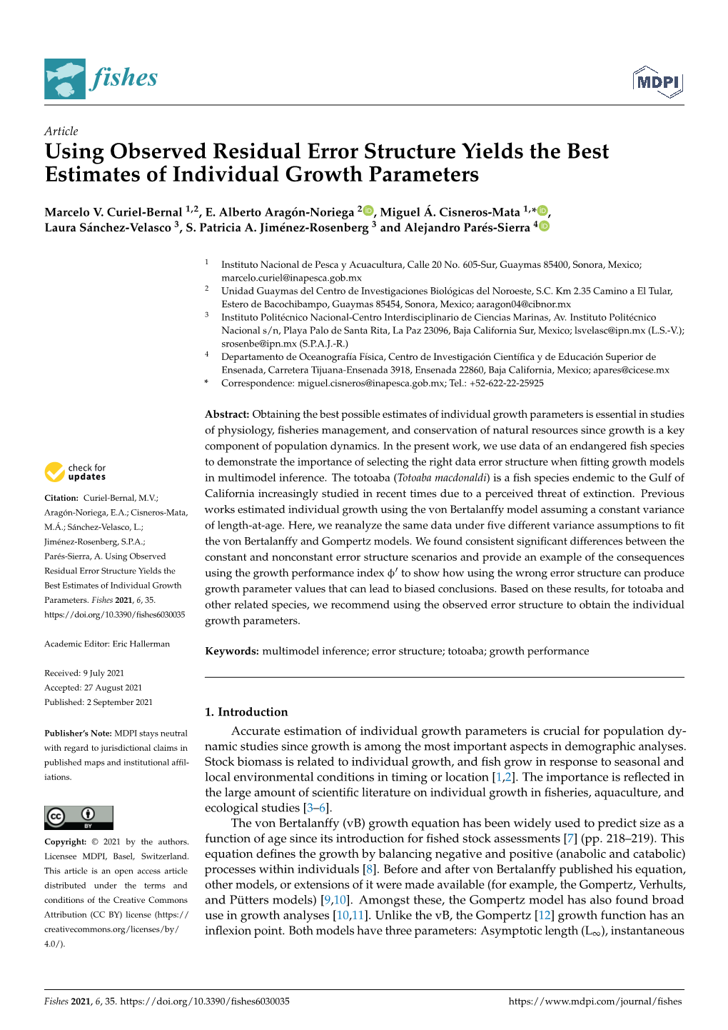 Using Observed Residual Error Structure Yields the Best Estimates of Individual Growth Parameters