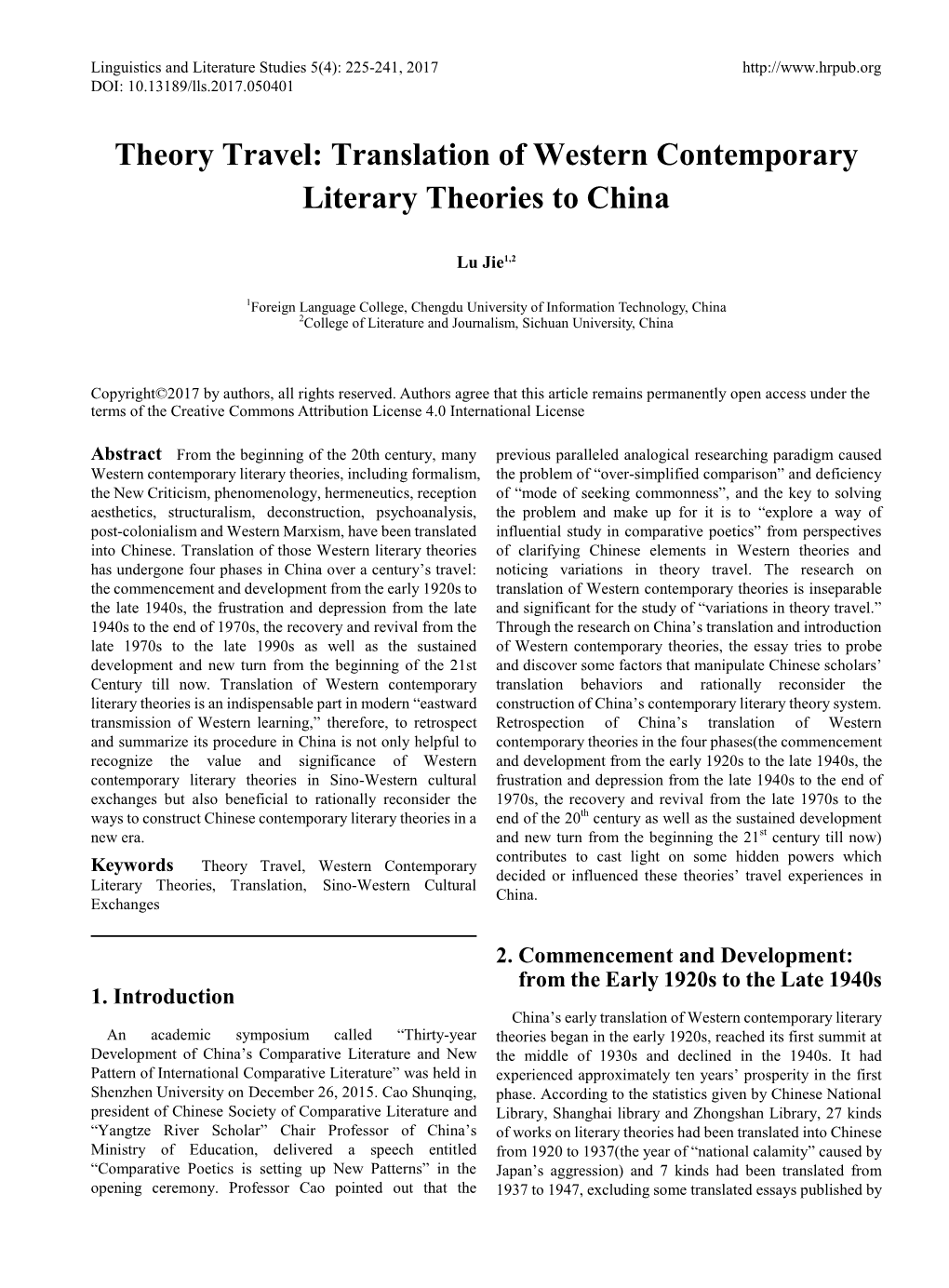 Translation of Western Contemporary Literary Theories to China