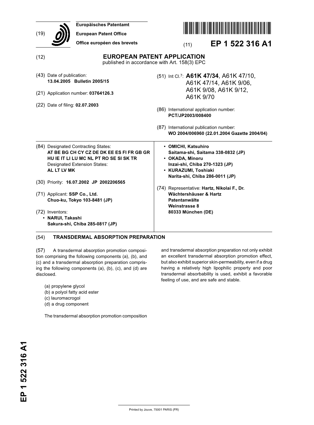 Transdermal Absorption Preparation