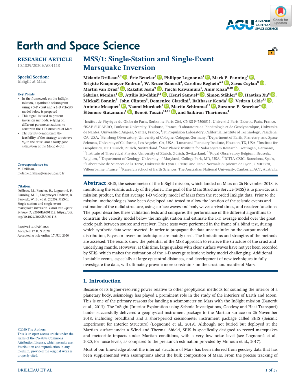 MSS/1: Single‐Station and Single‐Event Marsquake Inversion