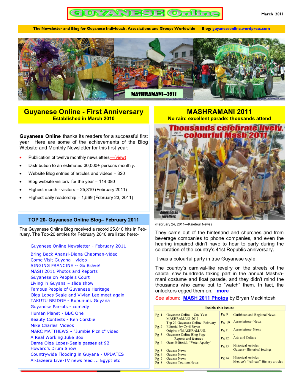 Guyanese Online Newsletter – March 2011
