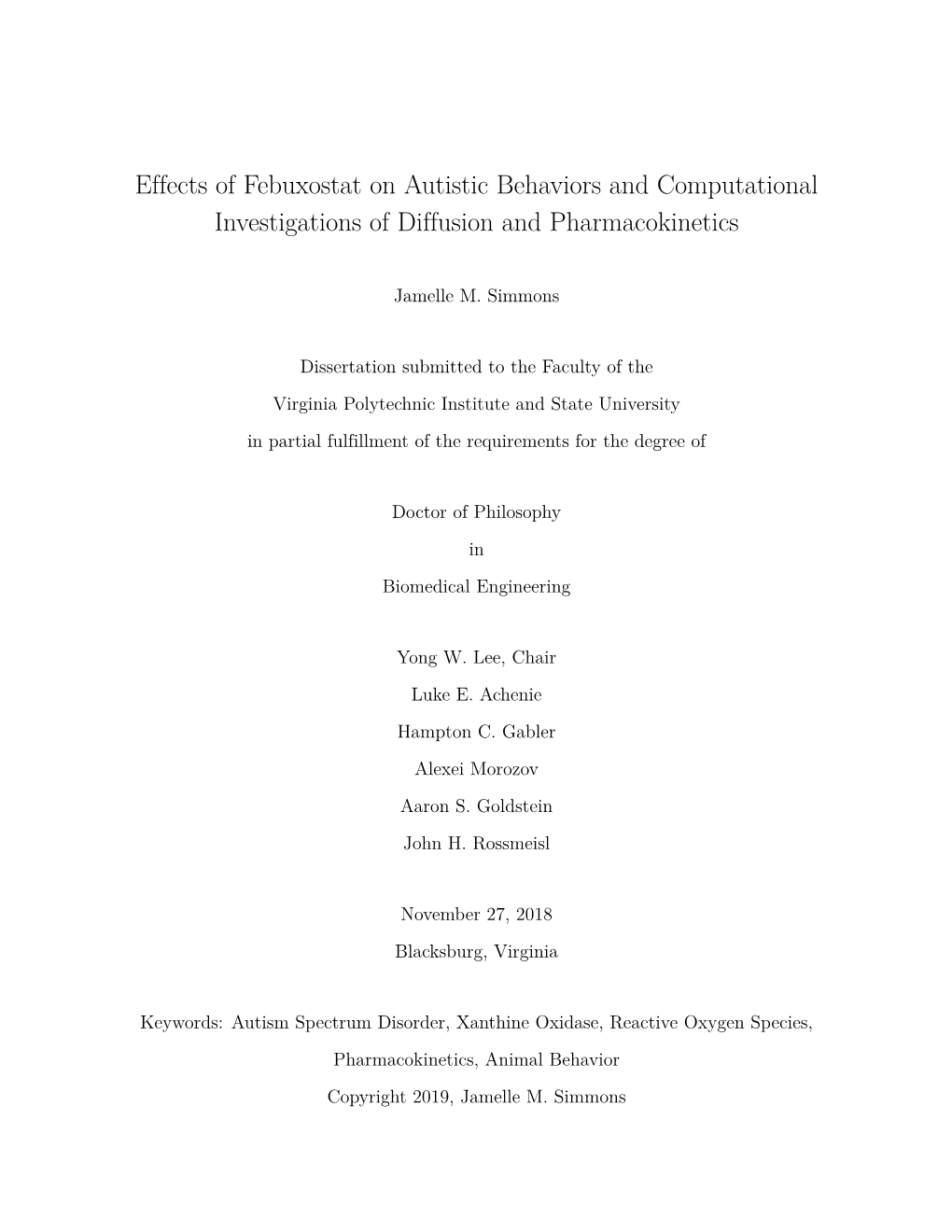 Effects of Febuxostat on Autistic Behaviors and Computational Investigations of Diffusion and Pharmacokinetics