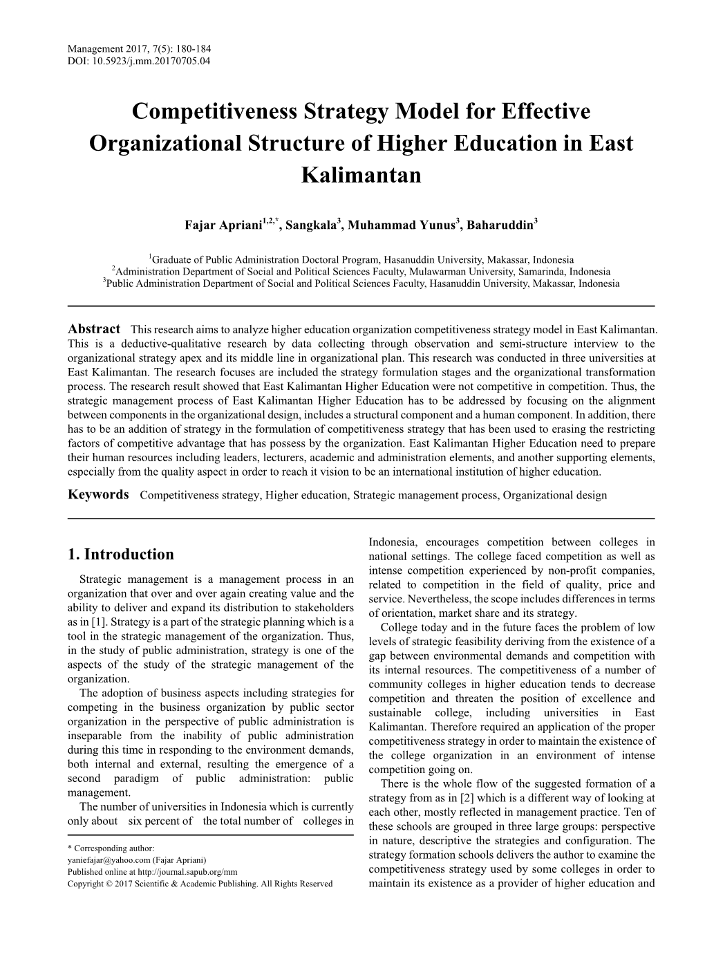 Competitiveness Strategy, Higher Education, Strategic Management Process, Organizational Design