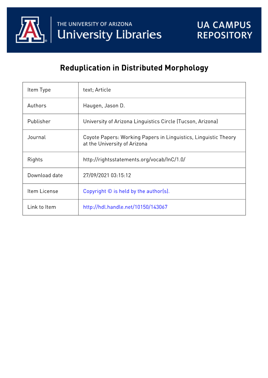 Reduplication in Distributed Morphology