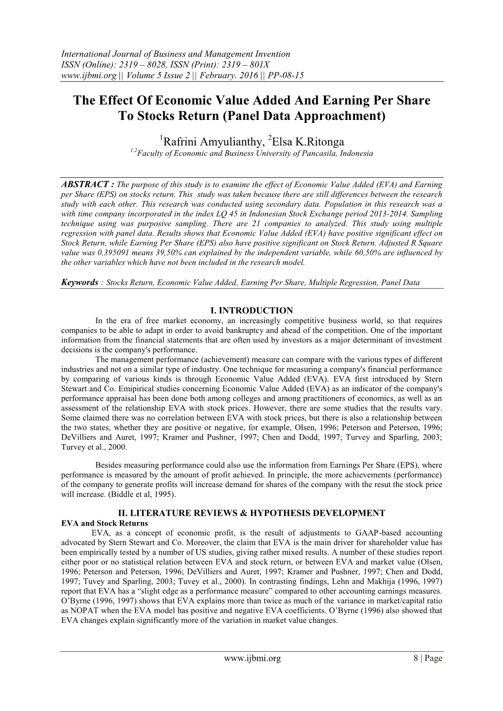 The Effect of Economic Value Added and Earning Per Share to Stocks Return (Panel Data Approachment)