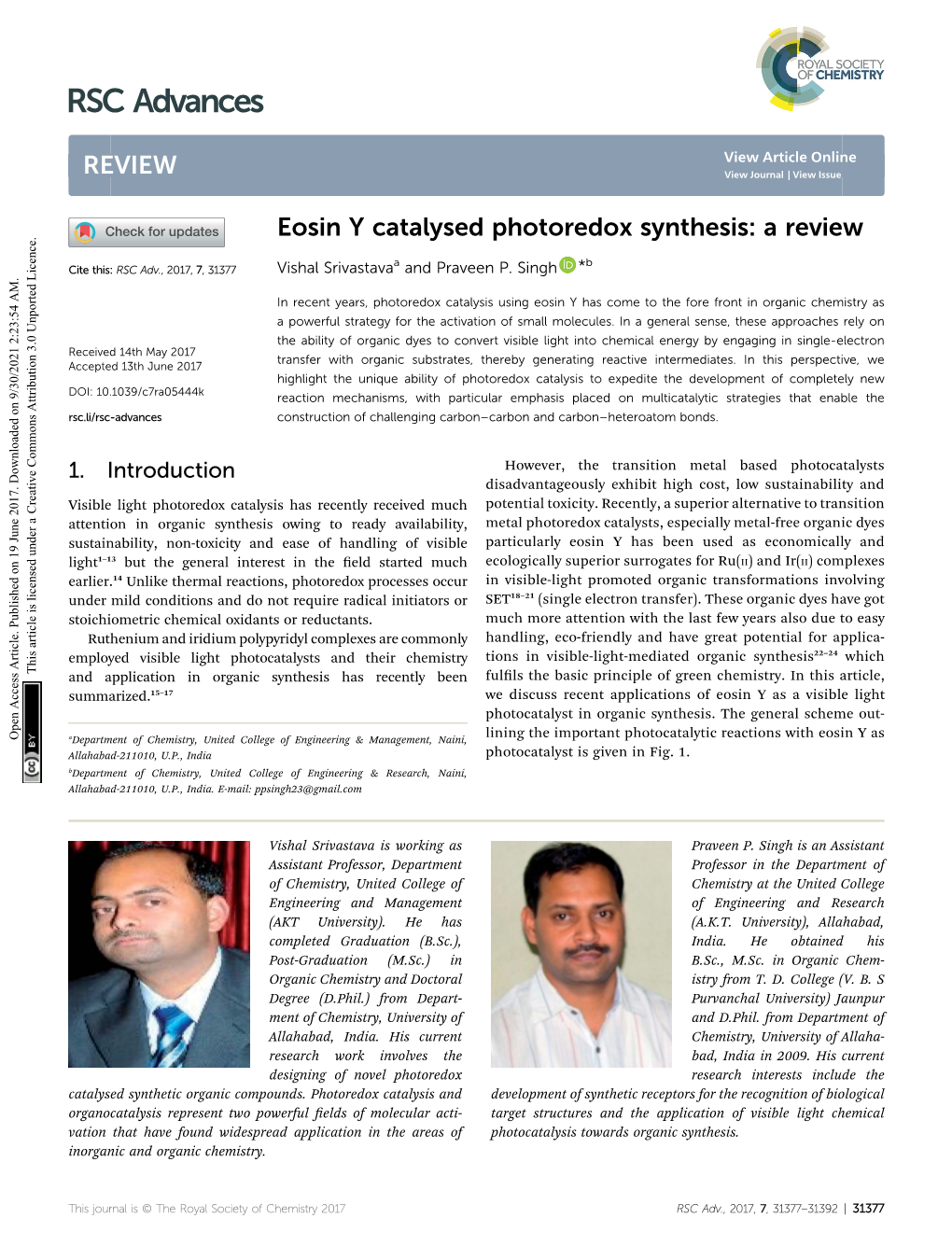 Eosin Y Catalysed Photoredox Synthesis: a Review