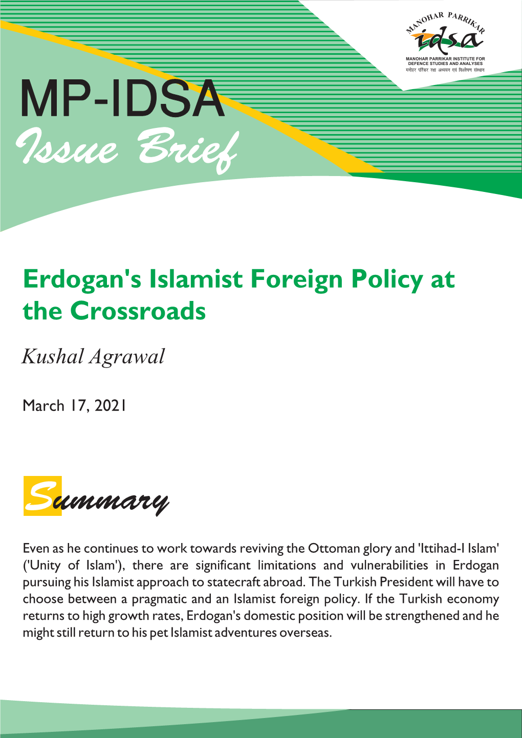 Erdogan's Islamist Foreign Policy at the Crossroads Kushal Agrawal