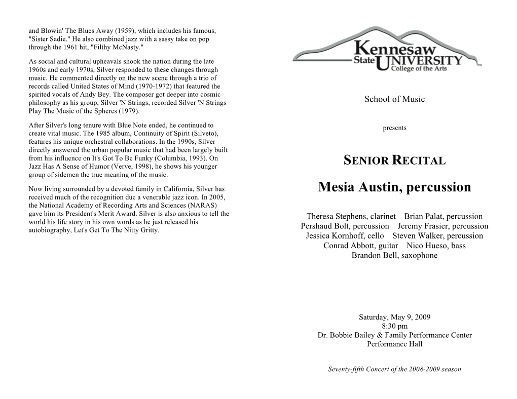 Mesia Austin, Percussion Received Much of the Recognition Due a Venerable Jazz Icon