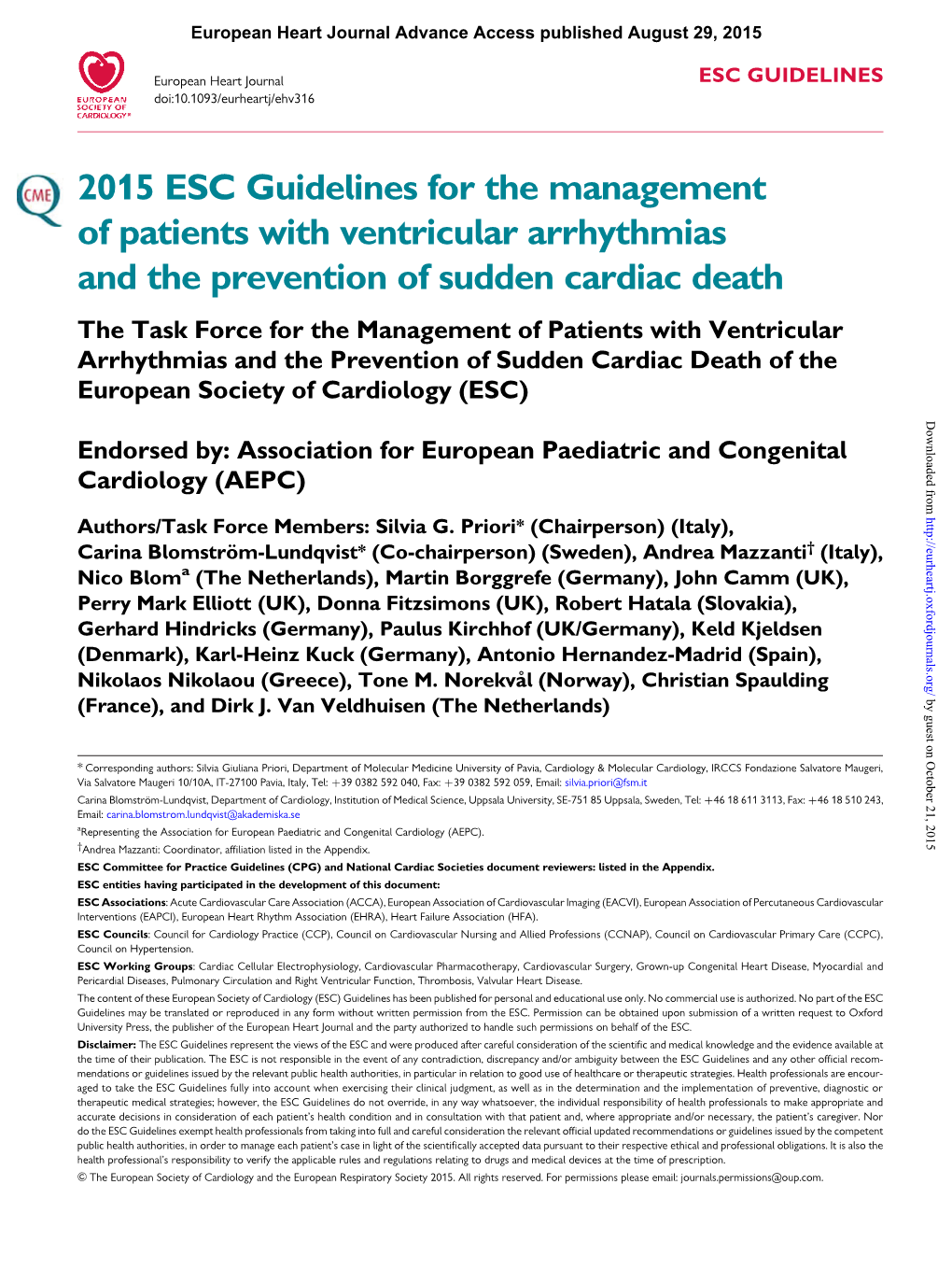 2015 ESC Guidelines for the Management of Patients