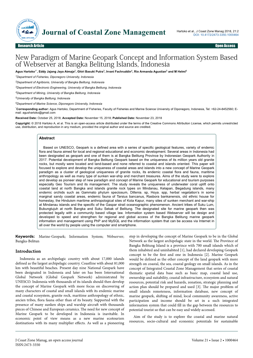 New Paradigm of Marine Geopark Concept and Information System