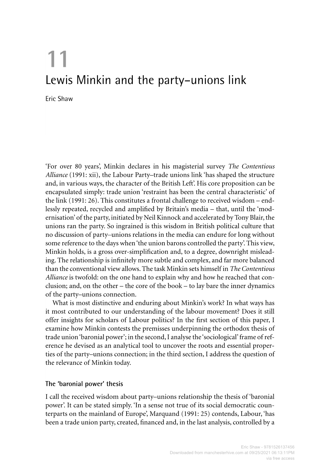 Lewis Minkin and the Party–Unions Link