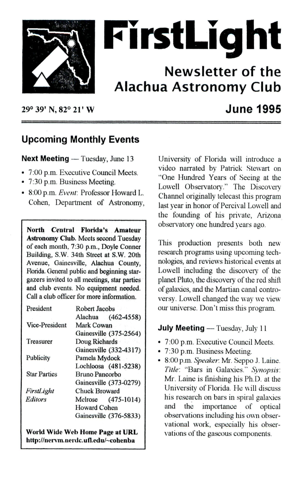 Firstlight Newsletter of the Alachua Astronomy Club