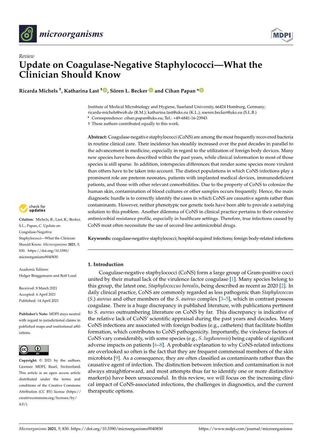 Update on Coagulase-Negative Staphylococci—What the Clinician Should Know