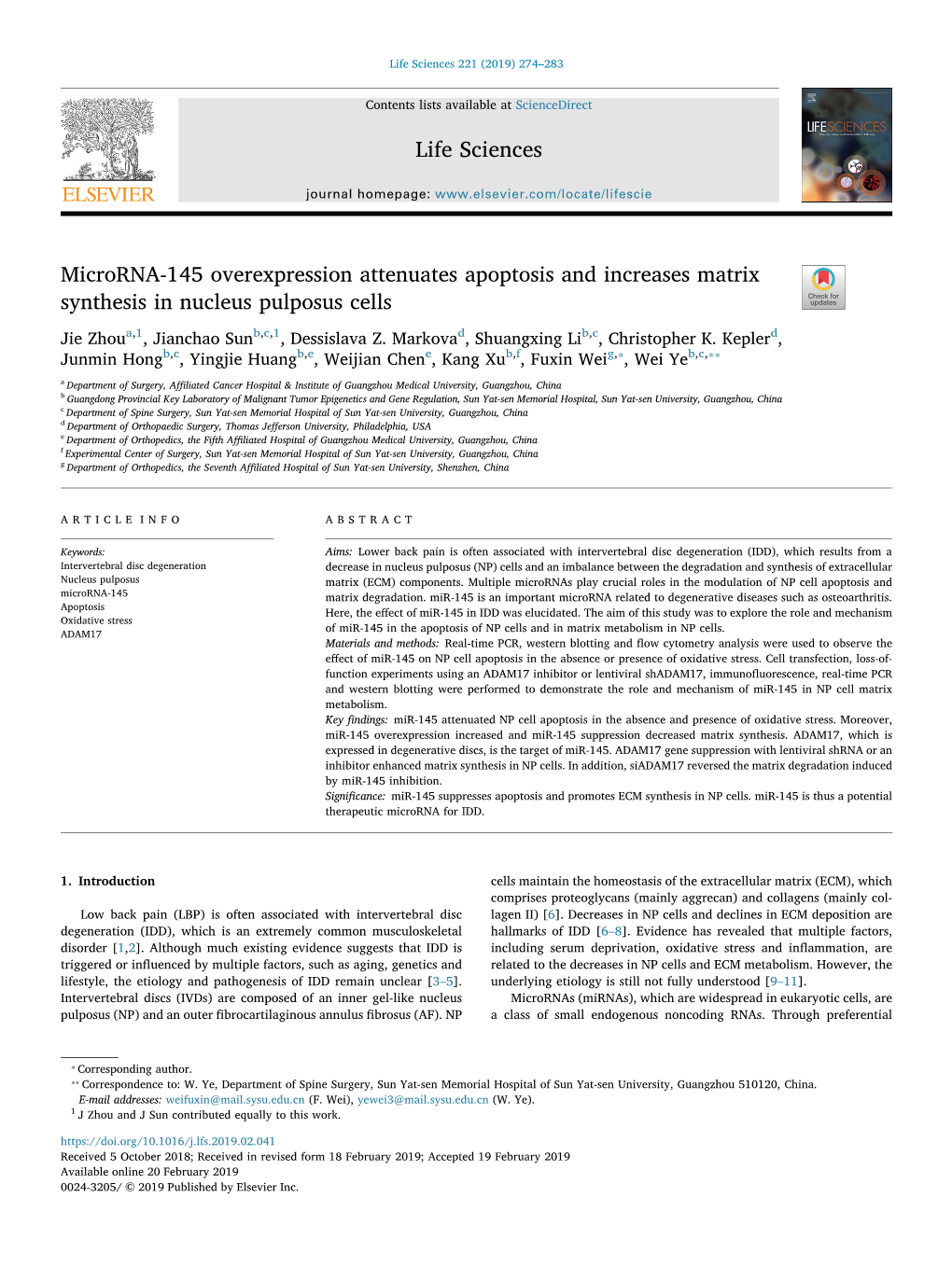 Microrna-145 Overexpression Attenuates Apoptosis and Increases Matrix Synthesis in Nucleus Pulposus Cells T