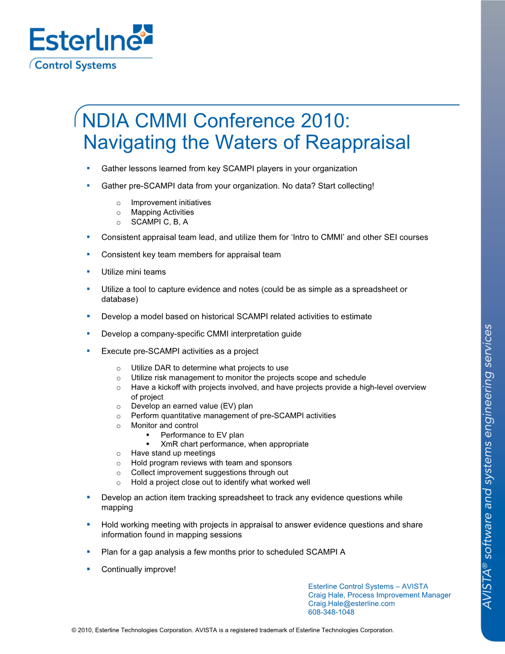 NDIA CMMI Conference 2010: Inavigating the Waters of Reappraisal