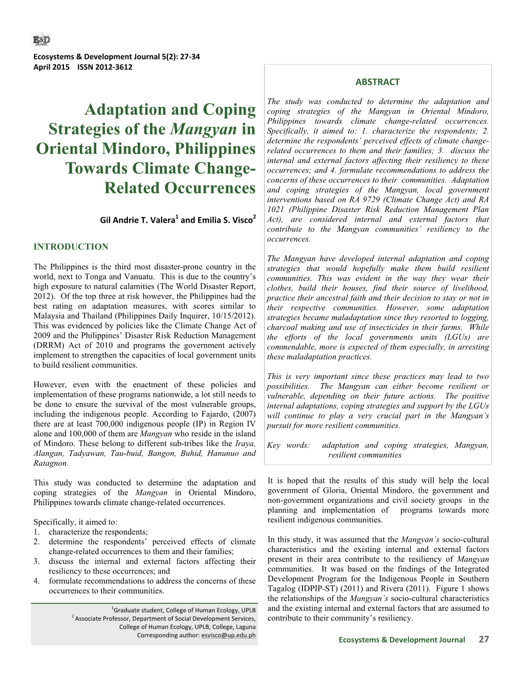 Adaptation and Coping Strategies of the Mangyan in Oriental