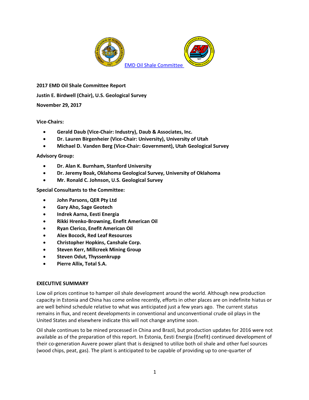 EMD Oil Shale Committee