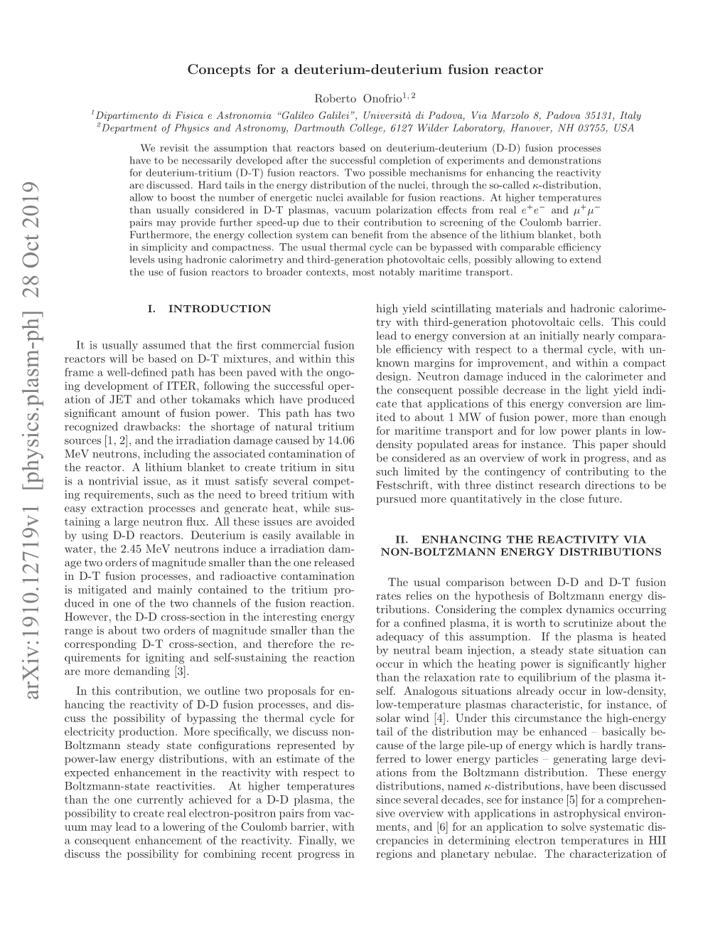 Concepts for a Deuterium-Deuterium Fusion Reactor