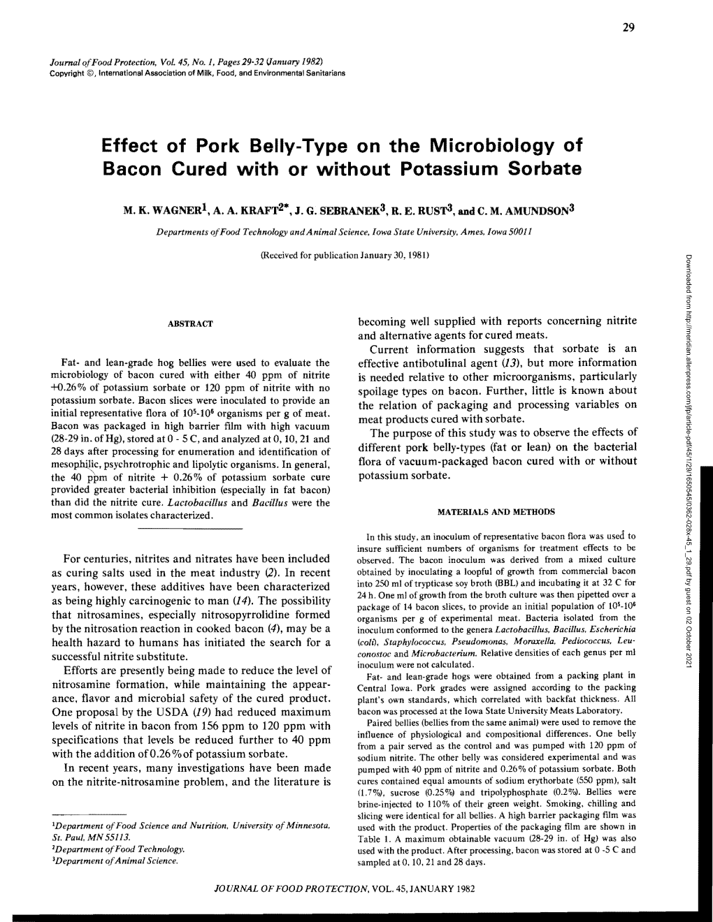 Effect of Pork Belly-Type on the Microbiology of Bacon Cured with Or Without Potassium Sorbate