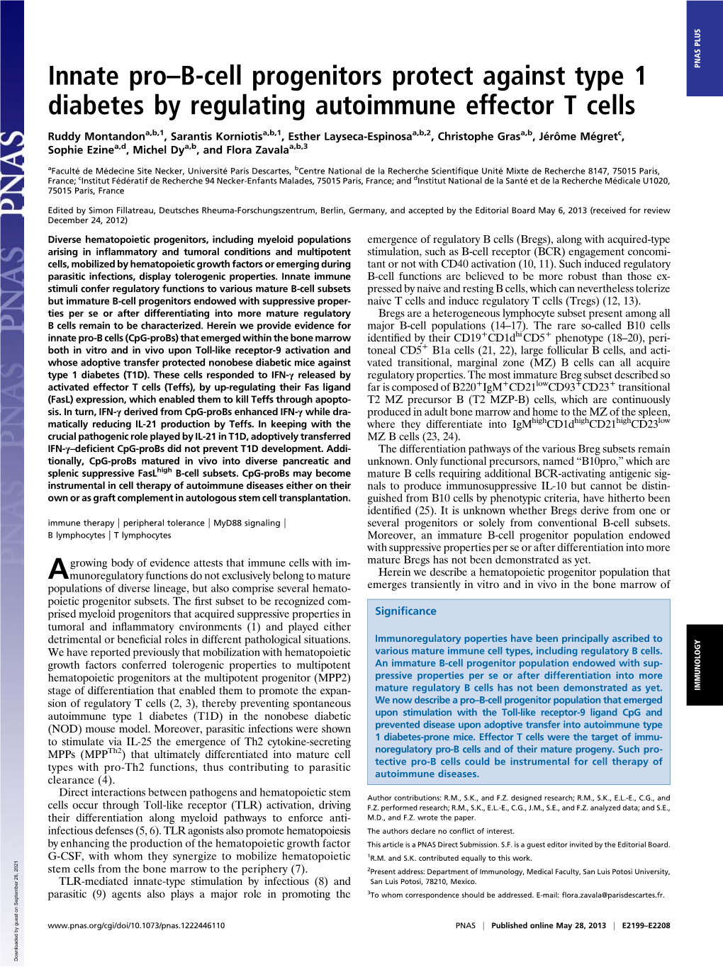 Innate Pro–B-Cell Progenitors Protect Against Type 1 Diabetes By