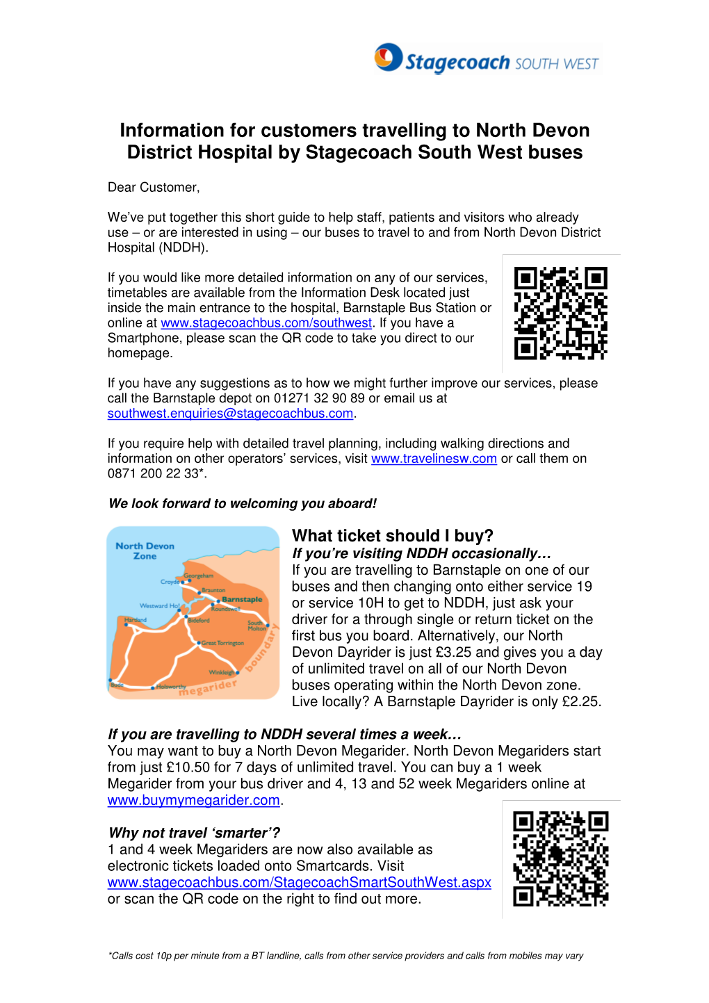 Information for Customers Travelling to North Devon District Hospital by Stagecoach South West Buses