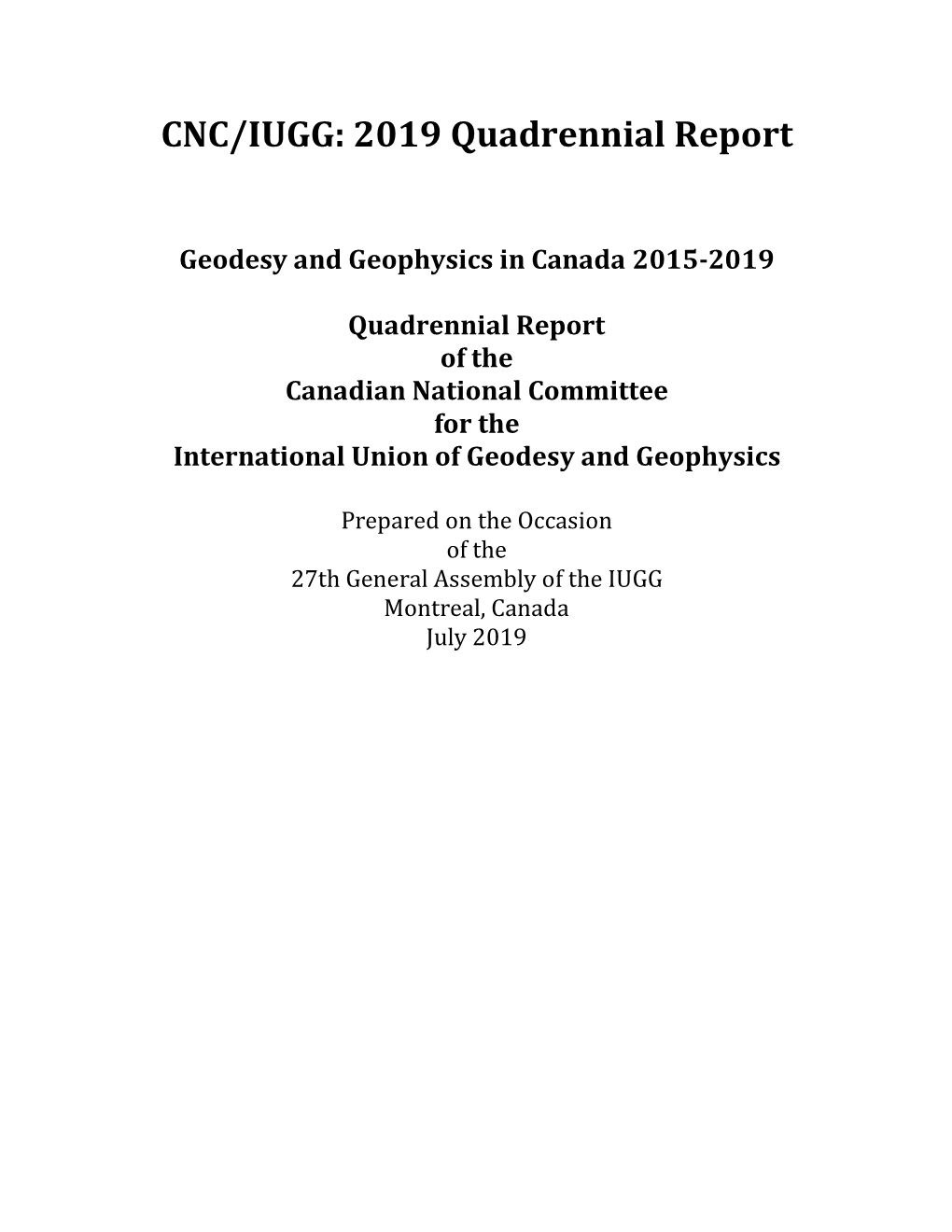 CNC/IUGG: 2019 Quadrennial Report