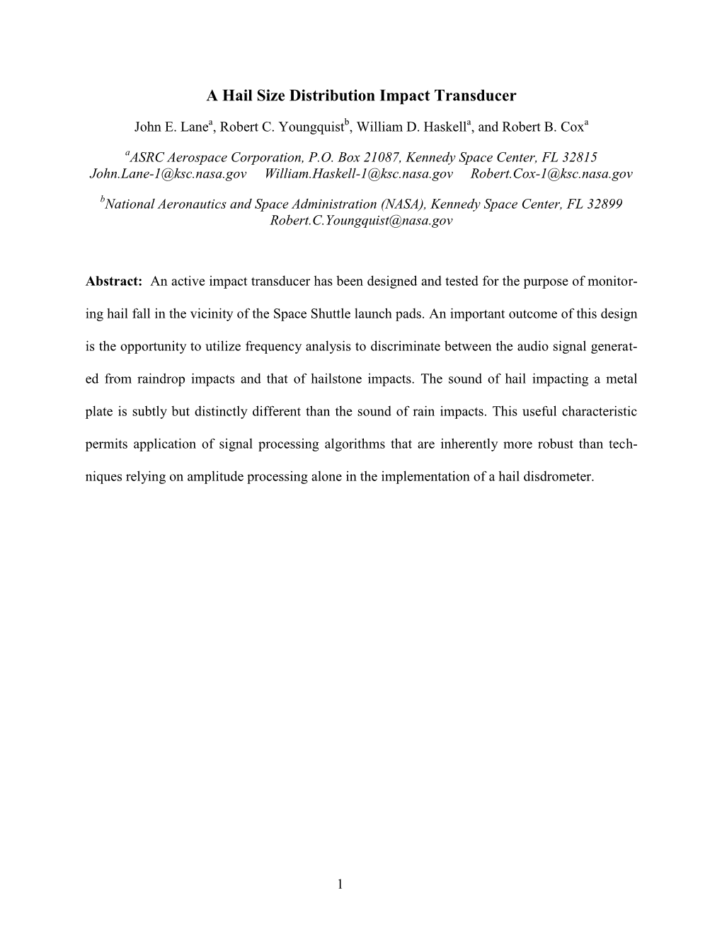 A Hail Size Distribution Impact Transducer