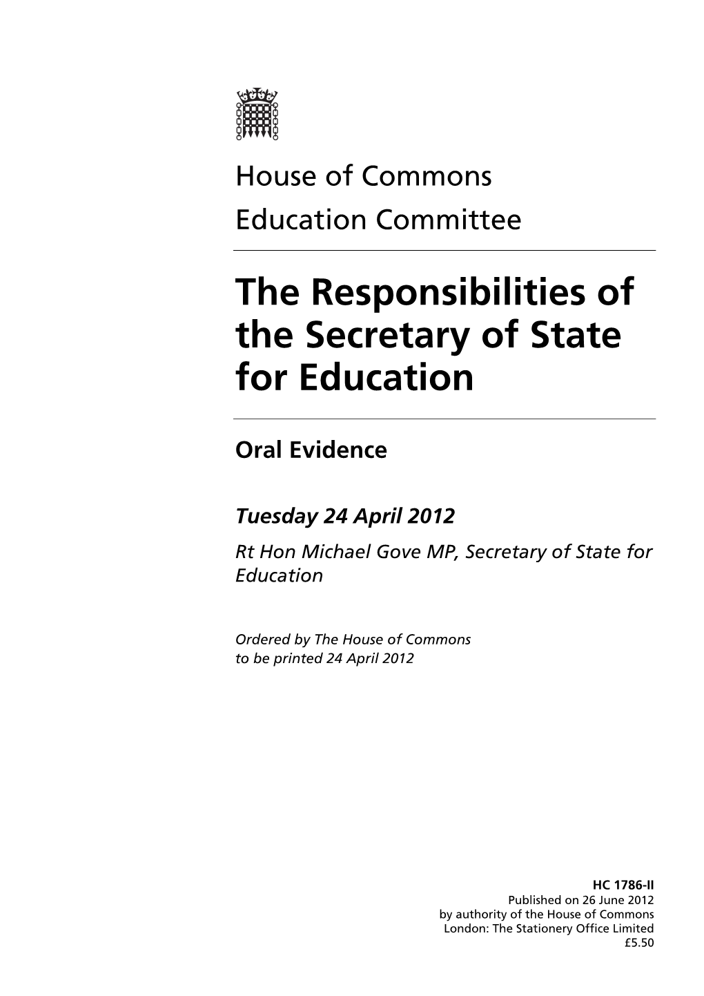 The Responsibilities of the Secretary of State for Education