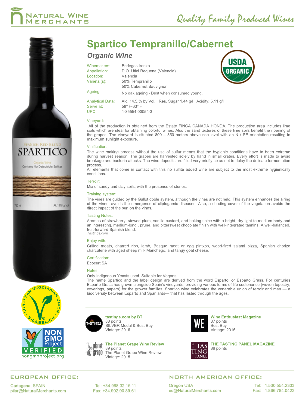 Spartico Tempranillo/Cabernet Organic Wine