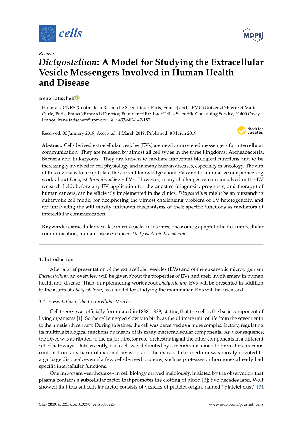 Dictyostelium: a Model for Studying the Extracellular Vesicle Messengers Involved in Human Health and Disease