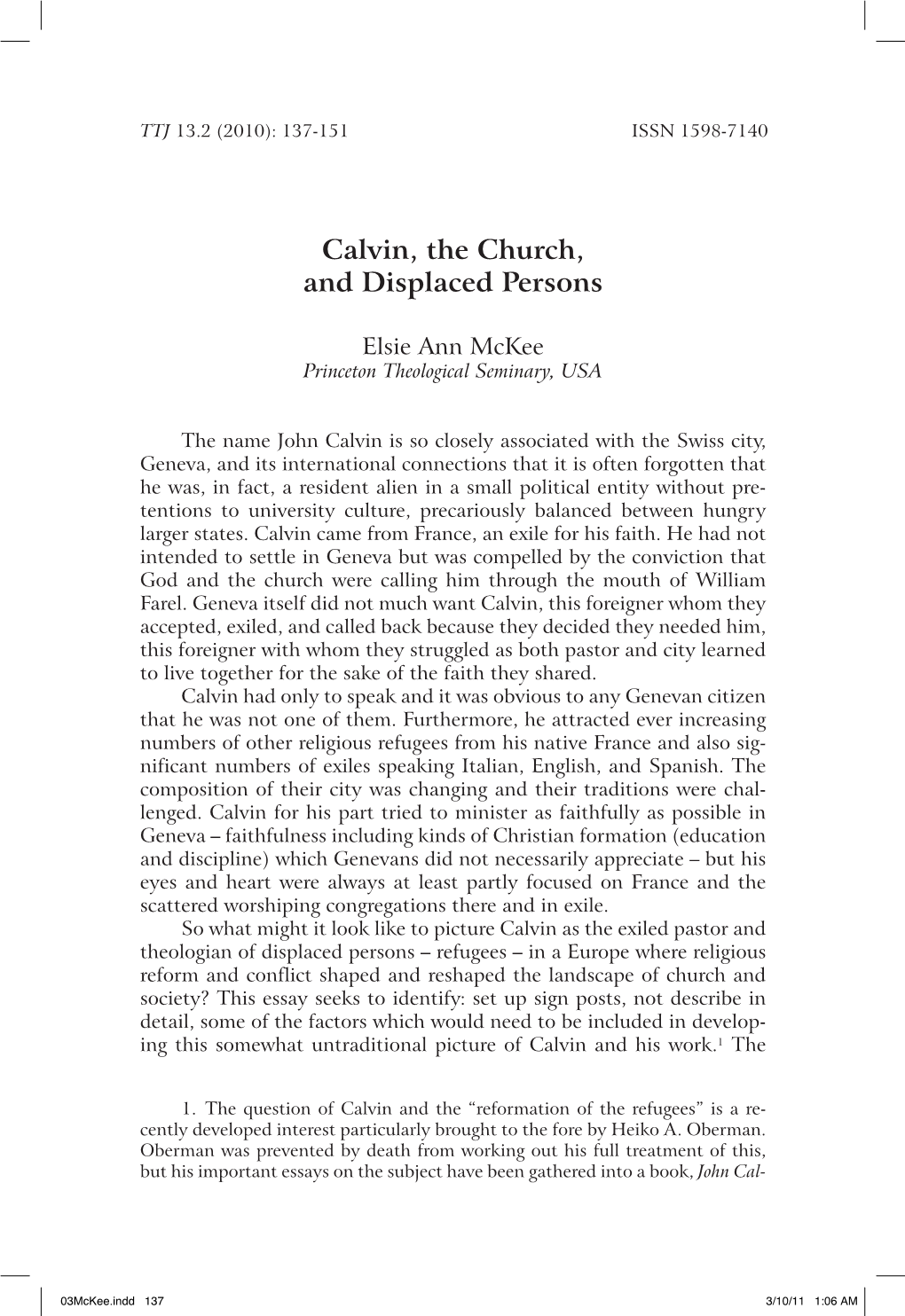 Calvin, the Church, and Displaced Persons