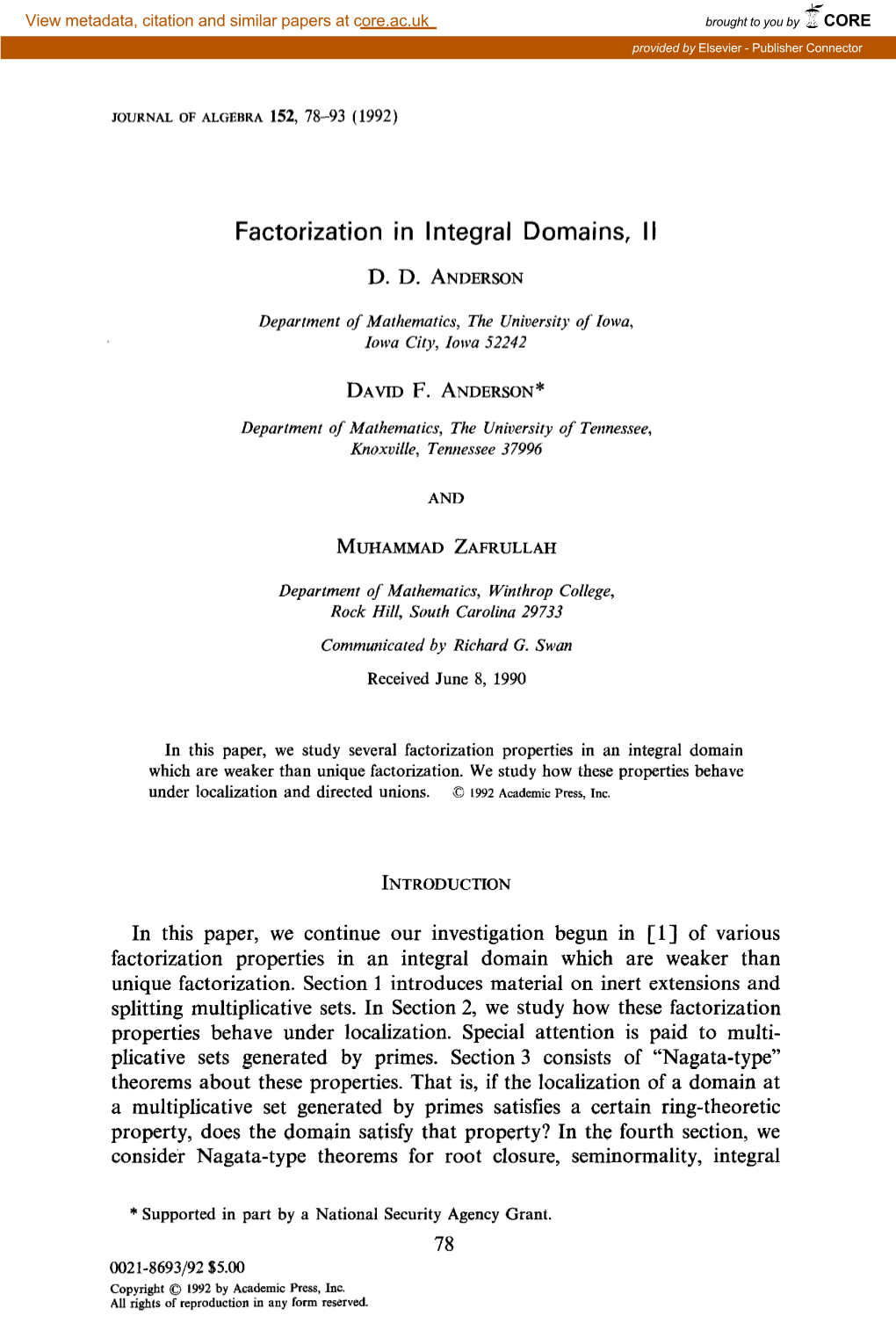 Factorization in Integral Domains, II