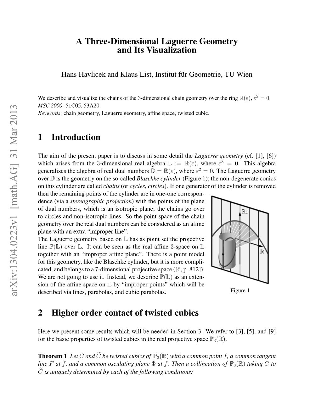 A Three-Dimensional Laguerre Geometry and Its Visualization