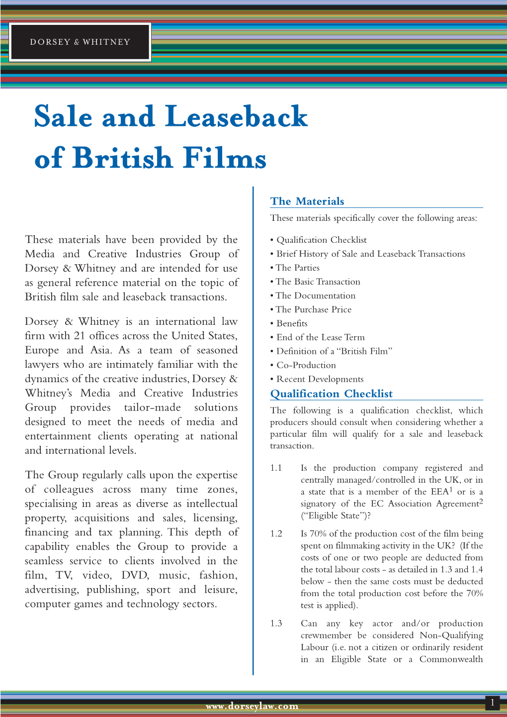 Sale and Leaseback of British Films