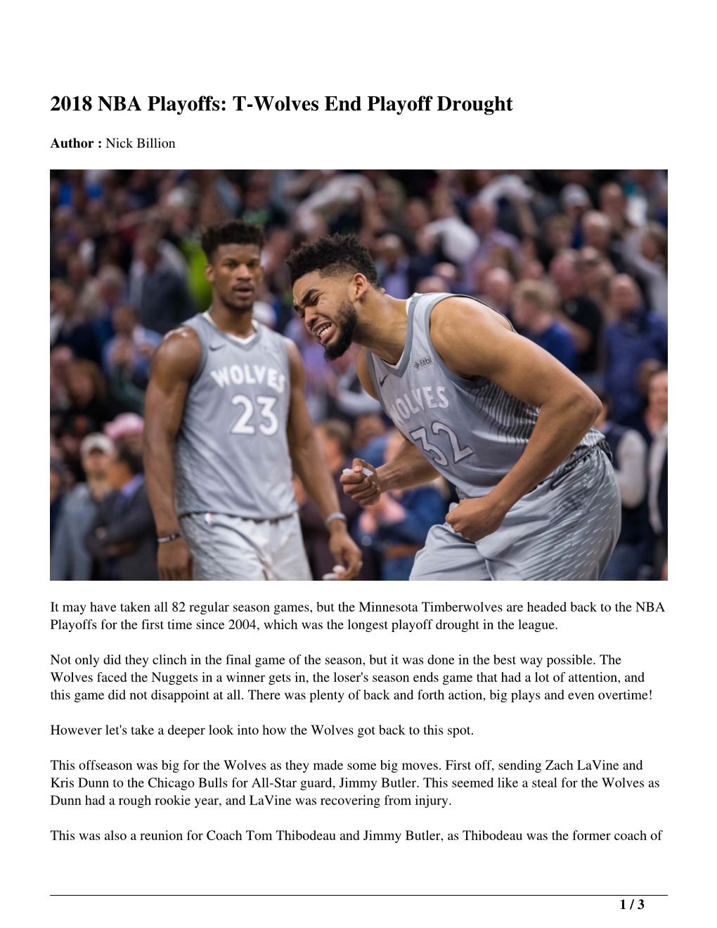 2018 NBA Playoffs: T-Wolves End Playoff Drought