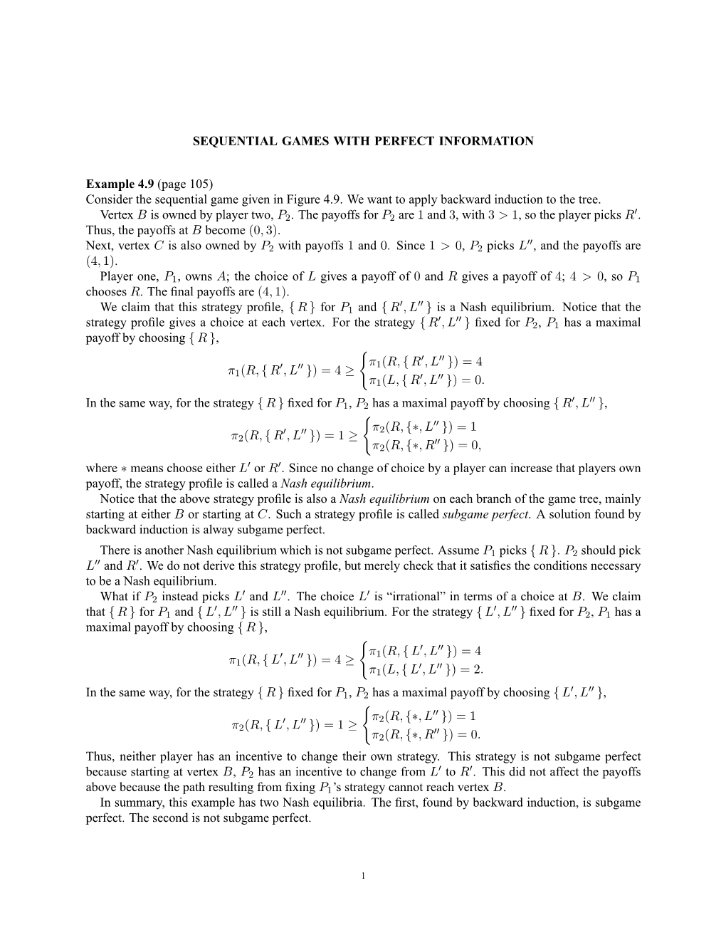 SEQUENTIAL GAMES with PERFECT INFORMATION Example