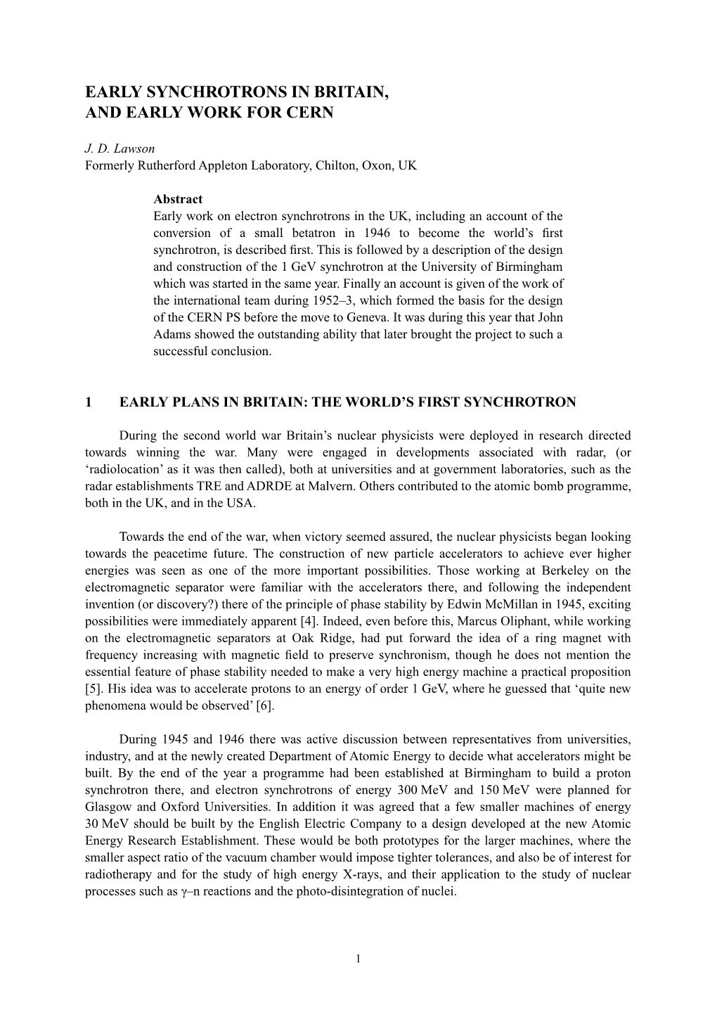 Early Synchrotrons in Britain, and Early Work for Cern