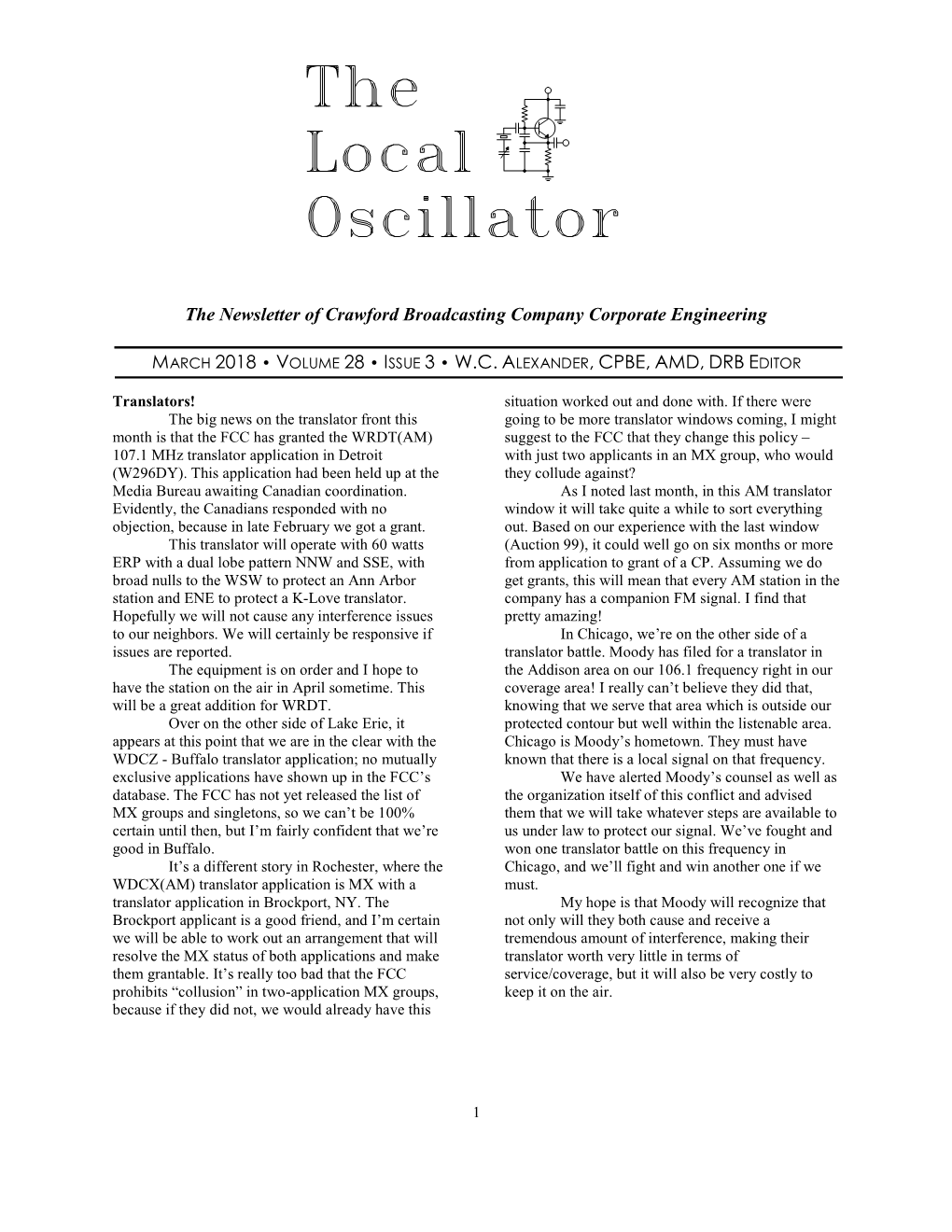 March 2018 Local Oscillator