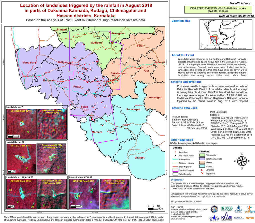 Location of Landslides Triggered by the Rainfall in August 2018 in Parts Of