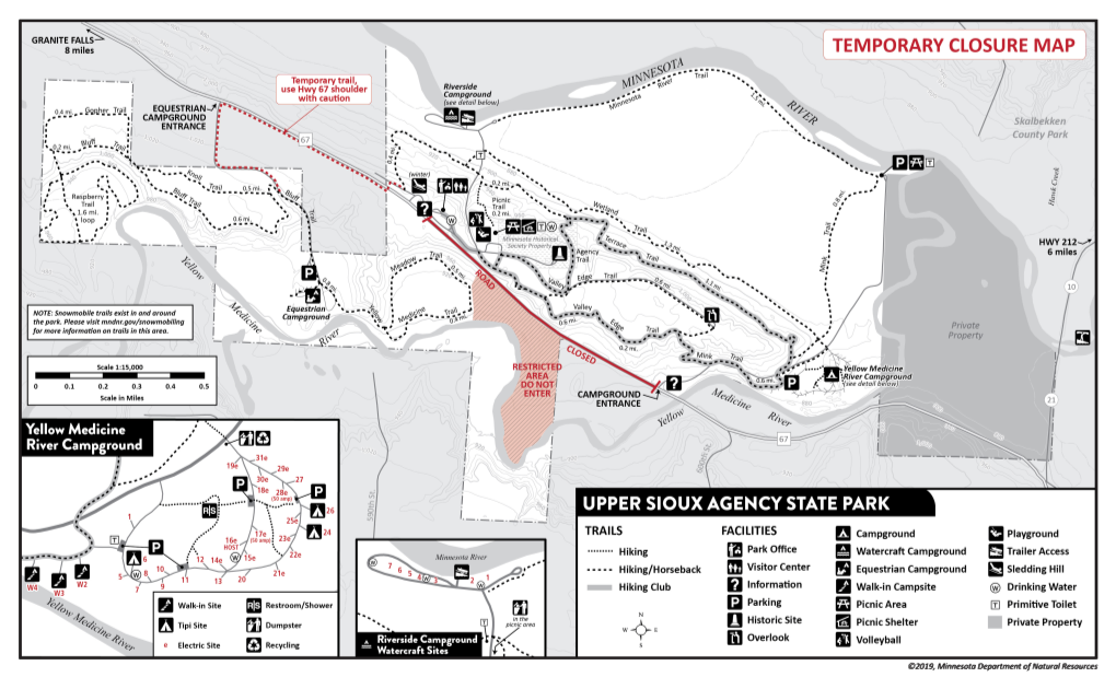 Map of Upper Sioux Agency State Park Trails and Facilities