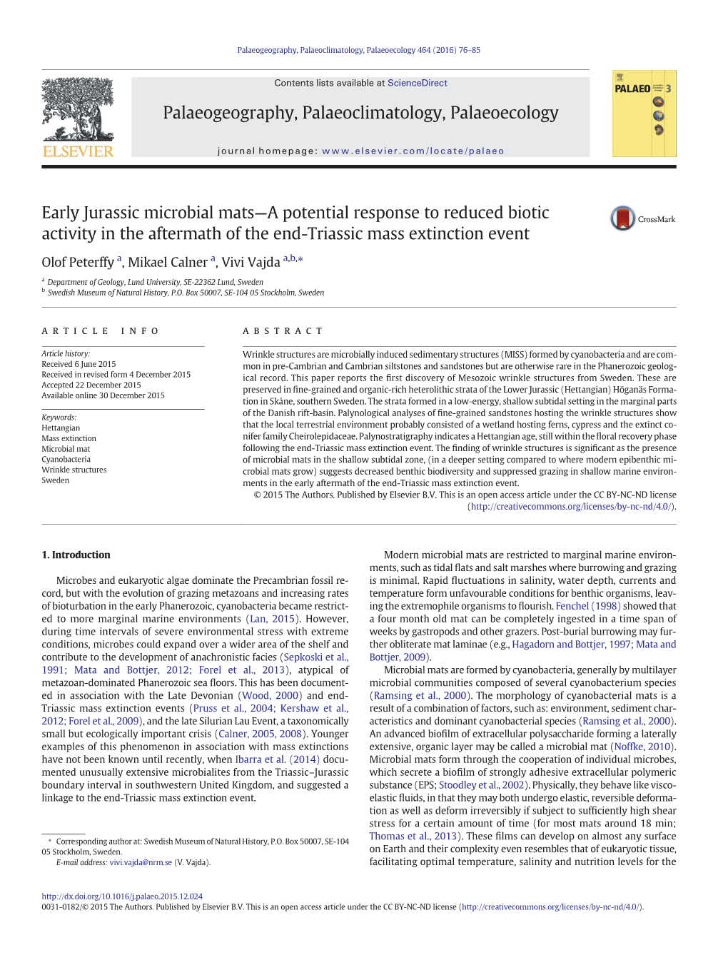 Early Jurassic Microbial Mats—A Potential Response to Reduced Biotic Activity in the Aftermath of the End-Triassic Mass Extinction Event