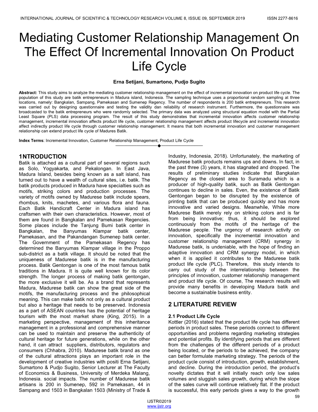 Mediating Customer Relationship Management on the Effect of Incremental Innovation on Product Life Cycle