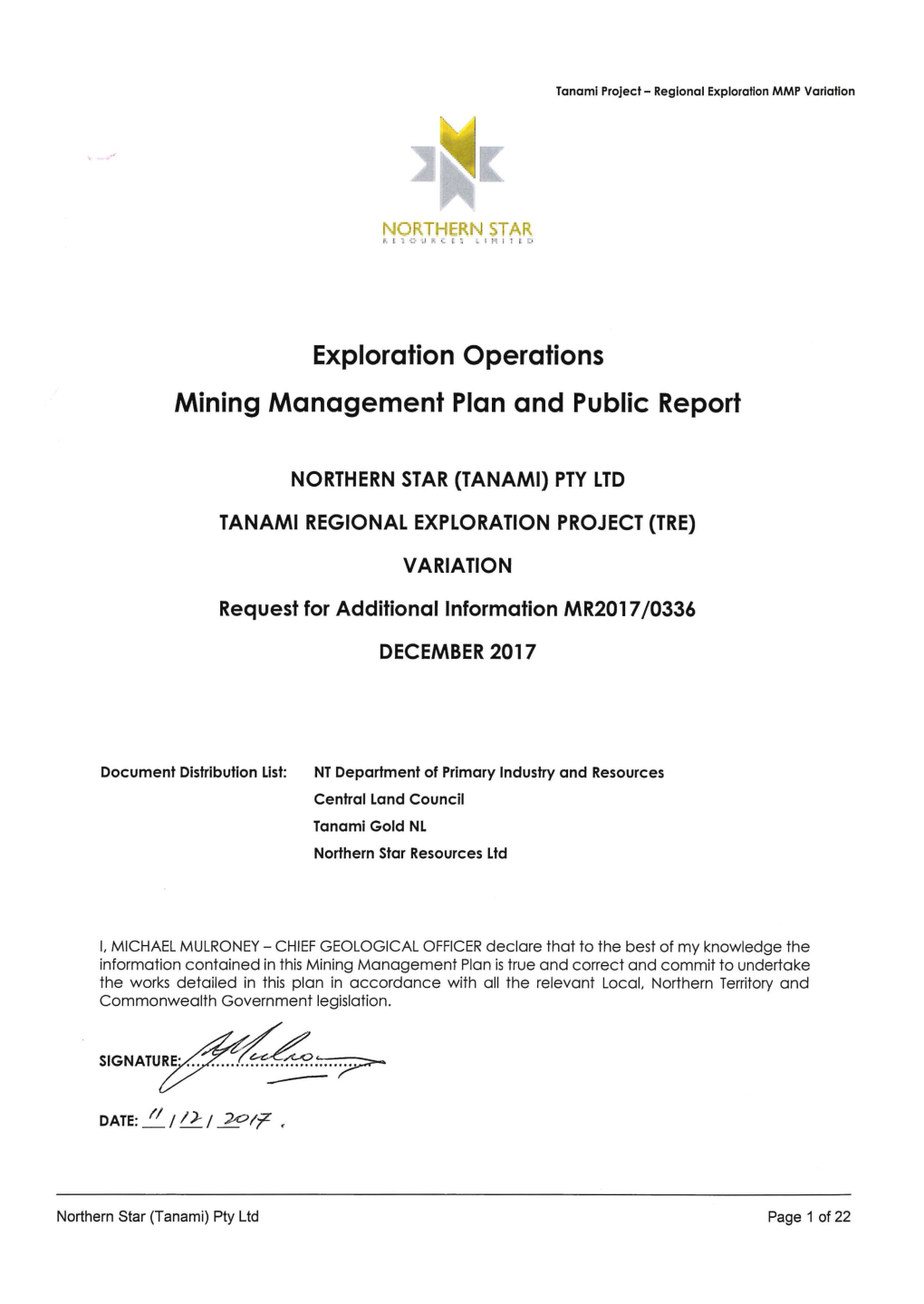 Tanami Regional Exploration Project (Tre)