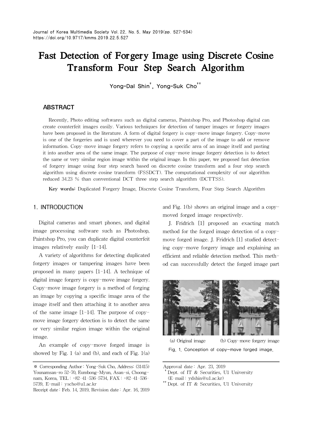 Fast Detection of Forgery Image Using Discrete Cosine Transform Four Step Search Algorithm