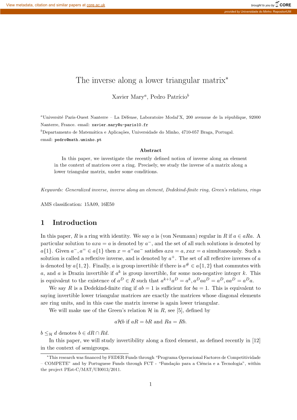 The Inverse Along a Lower Triangular Matrix∗