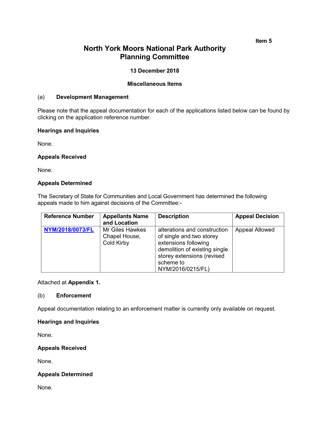 North York Moors National Park Authority Planning Committee