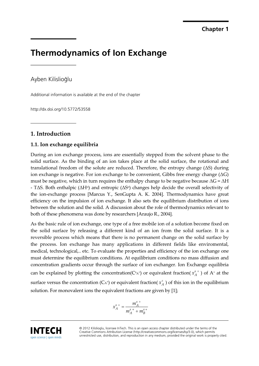 Thermodynamics of Ion Exchange