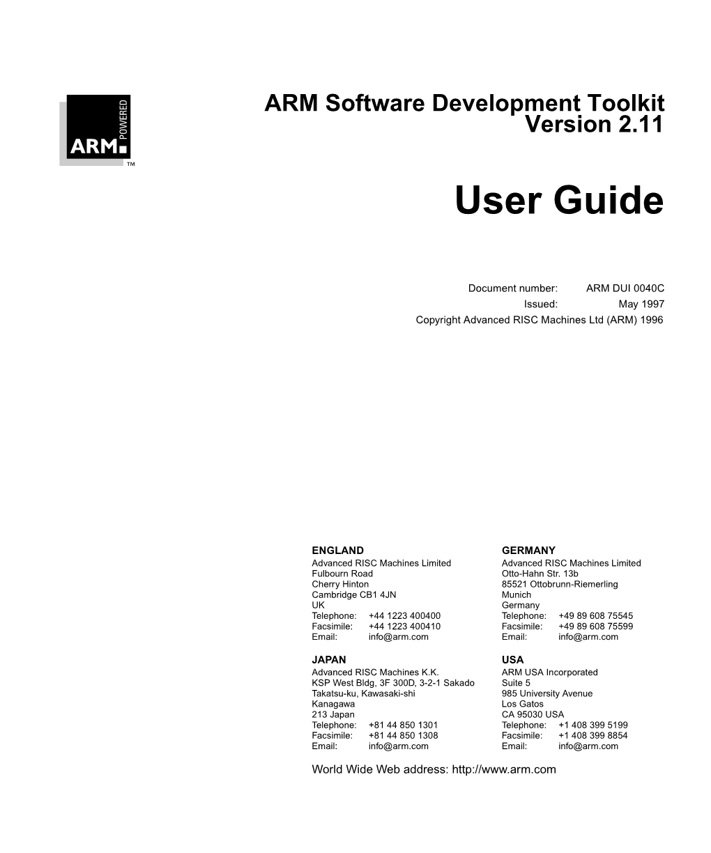 ARM Software Development Toolkit Version 2.11 User Guide