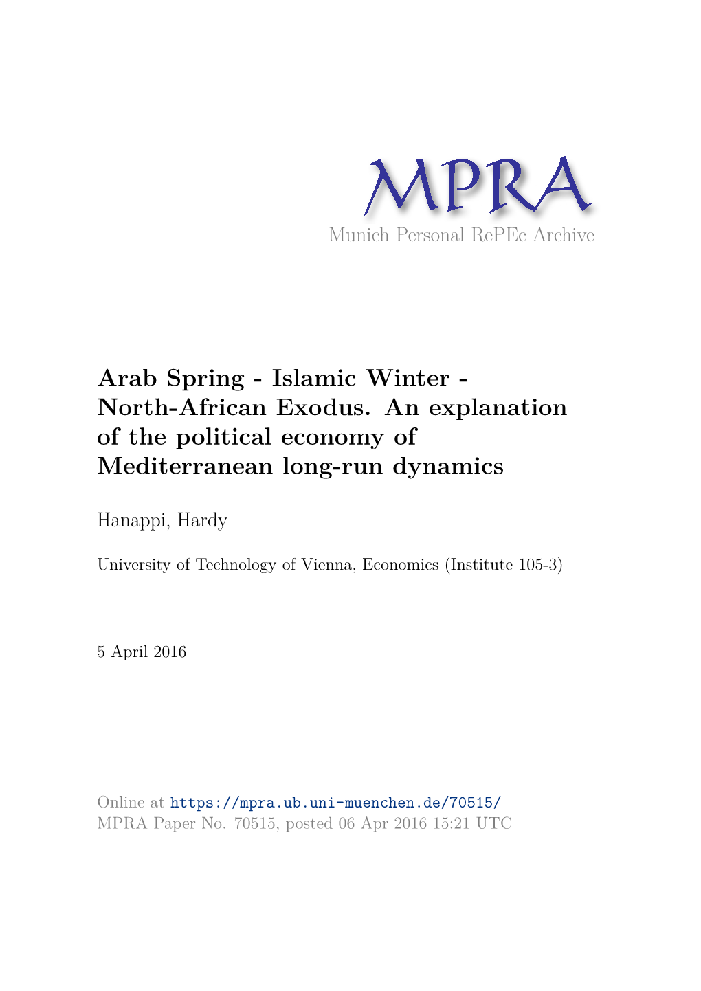 Arab Spring - Islamic Winter - North-African Exodus